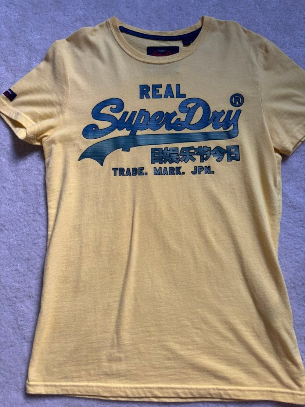Superdry Vintage Real Logo Graphic T-Shirt Mustard Yellow S Like New
